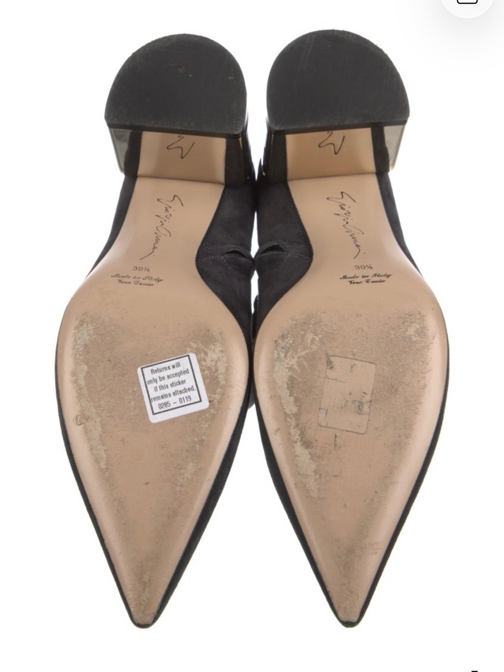 Giorgio Armani Black Suede Pointed Toe Ankle Boots Metallic Block Heel 39.5 - Picture 4 of 5